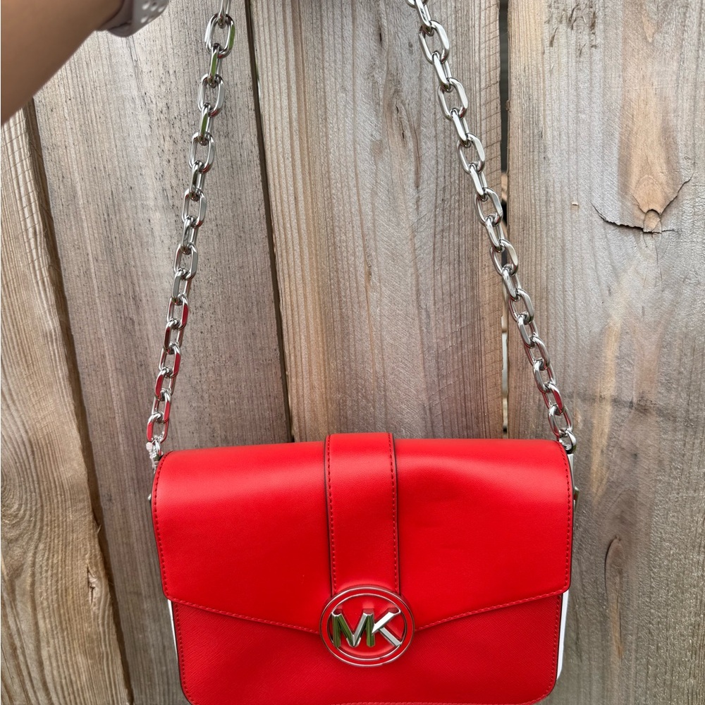 Michael Kors Red Crossbody Bag with Chain Straps